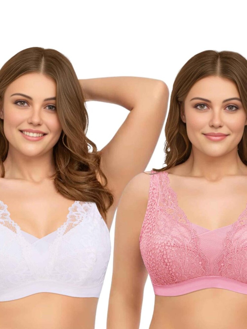 Curve Muse Women's Plus Size Wireless Full Coverage Lace Lightly Padded Bra N726